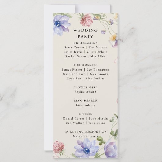 エレガントカラフル春結婚式 プログラム (裏面)