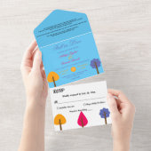 エレガントカラフル木の素朴青結婚い オールインワン招待状 (貼ってはがせる)