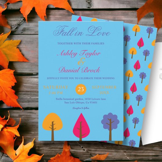 エレガントカラフル木の素朴青結婚い 招待状