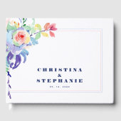 エレガントカラフル水カラーフローラLGBTQ結婚s ゲストブック (正面)