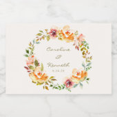 エレガントカラフル水色フローラ結婚カスタム スパークリングワインラベル (シングルラベル)