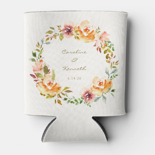 エレガントカラフル水色フローラ結婚カスタム 缶クーラー (正面)