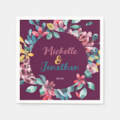 エレガントカラフル水色フローラ結婚 スタンダードカクテルナプキン (正面)