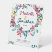 エレガントカラフル水色フローラ結婚 台座サイン (正面)