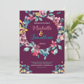 エレガントカラフル水色フローラ結婚 招待状 (スタンド正面)