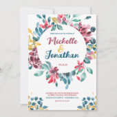 エレガントカラフル水色フローラ結婚 招待状 (正面)