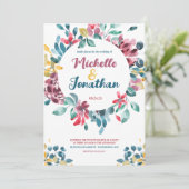 エレガントカラフル水色フローラ結婚 招待状 (スタンド正面)