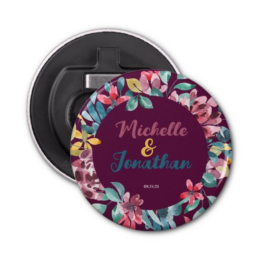 エレガントカラフル水色フローラ結婚 栓抜き (正面)