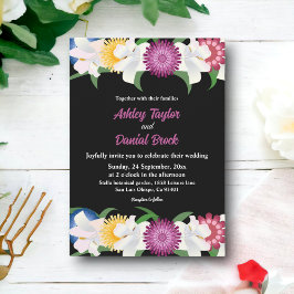 エレガントカラフル素朴バラブラックフローラ結婚ズ 招待状