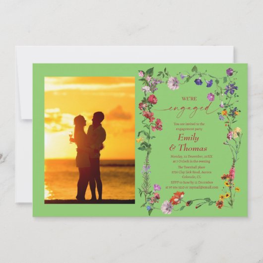 エレガントカラフル結婚ワイルドフラワー婚約 招待状 (正面)