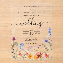 エレガントカラフル結婚野花 アクリル招待状