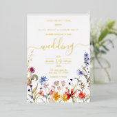 エレガントカラフル結婚野花 箔招待状 (立ち正面)