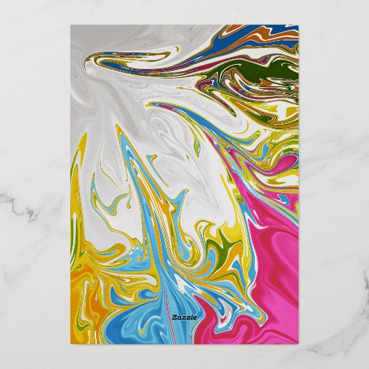 エレガントカラフル絵画抽象芸術結婚金ゴールド 箔招待状 (裏面)