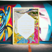 エレガントカラフル絵画抽象芸術結婚金ゴールド 箔招待状