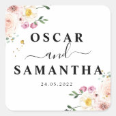 エレガントカラフル美しい花と金ゴールドドロップ スクエアシール (正面)