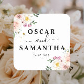 エレガントカラフル美しい花と金ゴールドドロップ スクエアシール