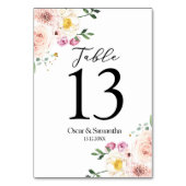 エレガントカラフル美しい花と金ゴールドドロップ テーブルナンバー (正面)