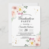 エレガントカラフル美しい花と金ゴールドドロップ 招待状 (正面)