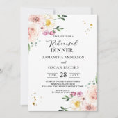 エレガントカラフル美しい花と金ゴールドドロップ 招待状 (正面)