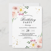 エレガントカラフル美しい花と金ゴールドドロップ 招待状 (正面)