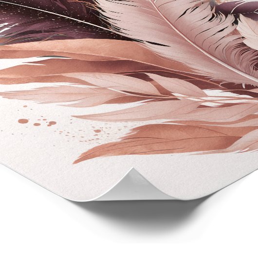 エレガントカラフル羽水彩植物美術 ポスター (角)