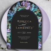 エレガントカラフル花模様ブラック結婚アーチ 招待状