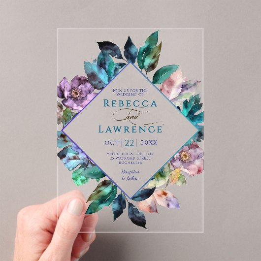 エレガントカラフル花模様ブ結婚ラック アクリル招待状 (インサイチュ (ポータブル))