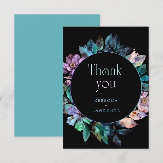 エレガントカラフル花模様ブ結婚ラック サンキューカード (正面/裏面)