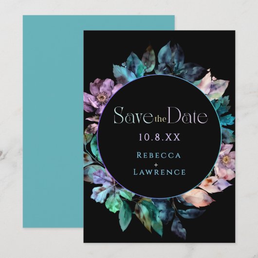 エレガントカラフル花模様ブ結婚ラック セーブザデート (正面/裏面)