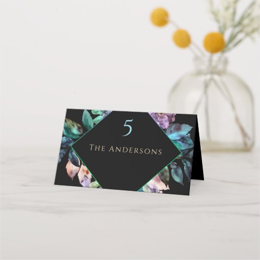 エレガントカラフル花模様ブ結婚ラック プレイスカード (正面)