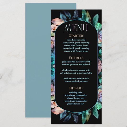 エレガントカラフル花模様ブ結婚ラック メニュー (正面/裏面)