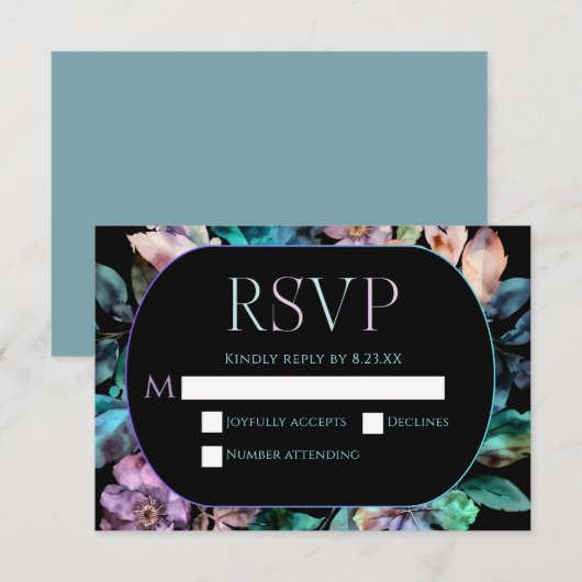 エレガントカラフル花模様ブ結婚ラック 出欠カード (正面/裏面)