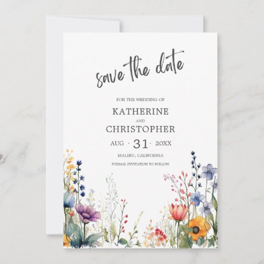 エレガントカラフル花結婚の セーブザデート (正面)