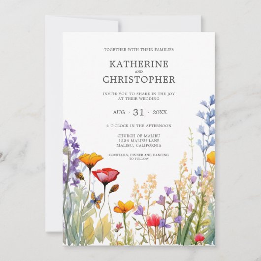 エレガントカラフル花結婚の 招待状 (正面)