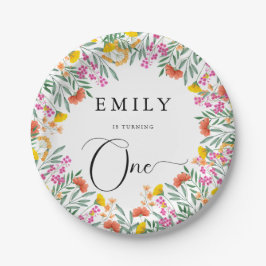 エレガントカラフル花1歳の誕生日パーティー ペーパープレート