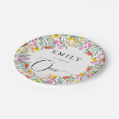 エレガントカラフル花1歳の誕生日パーティー ペーパープレート (アングル)