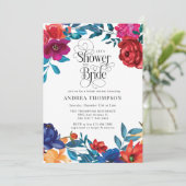 エレガントカラフル花 |緑のブライダルシャワー 招待状 (スタンド正面)