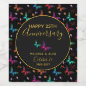 エレガントカラフル蝶オンブラックアニバーサリー ワインラベル (シングルラベル)