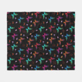 エレガントカラフル蝶オンブラック フリースブランケット (正面(横))