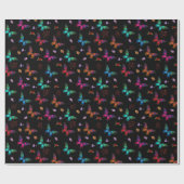 エレガントカラフル蝶オンブラック ラッピングペーパー (フラット)