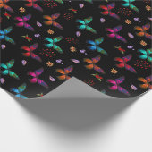 エレガントカラフル蝶オンブラック ラッピングペーパー (角)