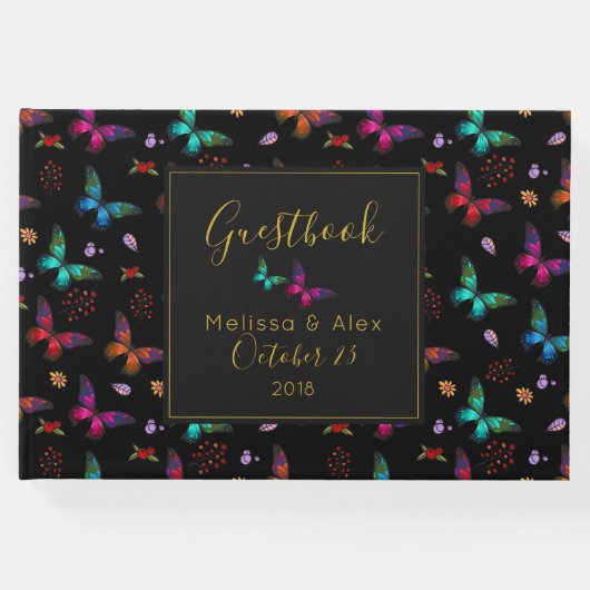 エレガントカラフル蝶オンブラッ結婚ク ゲストブック (正面)