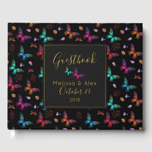 エレガントカラフル蝶オンブラッ結婚ク ゲストブック (正面)