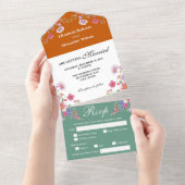 エレガントカラフル野の花オレンジグ結婚リーン オールインワン招待状 (貼ってはがせる)