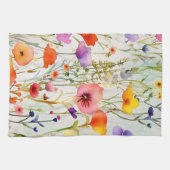 エレガントカラフル野花の水色 キッチンタオル (横)