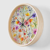 エレガントカラフル野花の水色 壁時計 (傾斜)