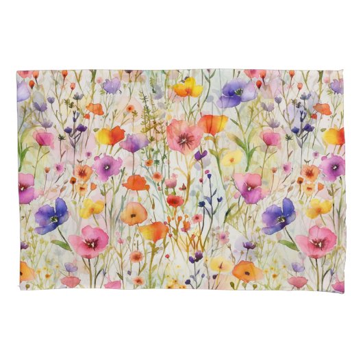 エレガントカラフル野花の水色 枕カバー (正面)