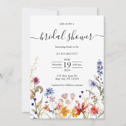 エレガントカラフル野花ブライダルシャワー 招待状 (正面)