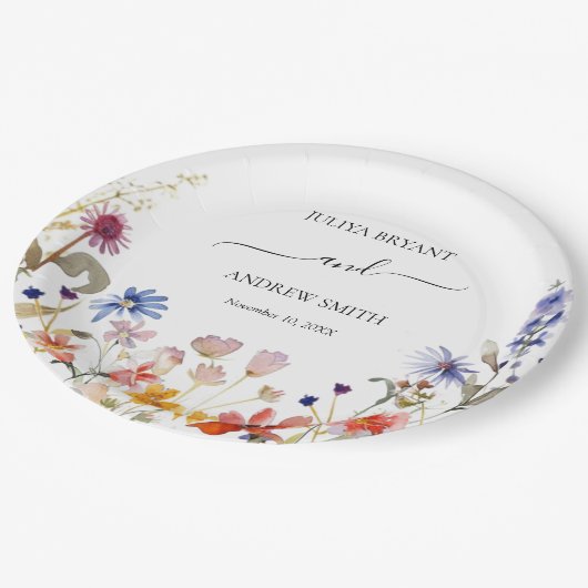 エレガントカラフル野花婚約パーティ ペーパープレート (アングル)