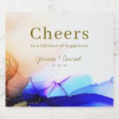 エレガントカラフル青オレン結婚ジ スパークリングワインラベル (シングルラベル)